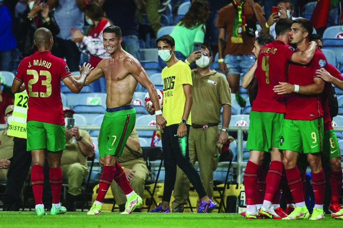 Cristiano Ronaldo during the FIFA World Cup Qatar 2022 European qualifying  round group A football match between Portugal and Republic of Ireland at  the Algarve stadium in Loule, near Faro, southern Portugal