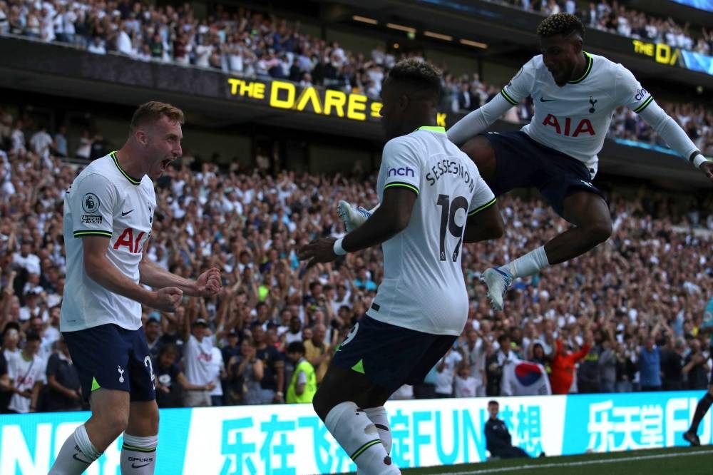 Dejan Kulusevski of Tottenham Hotspur celebrates after scoring the